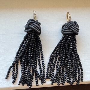 Elegant Black Beaded Tassel Earrings